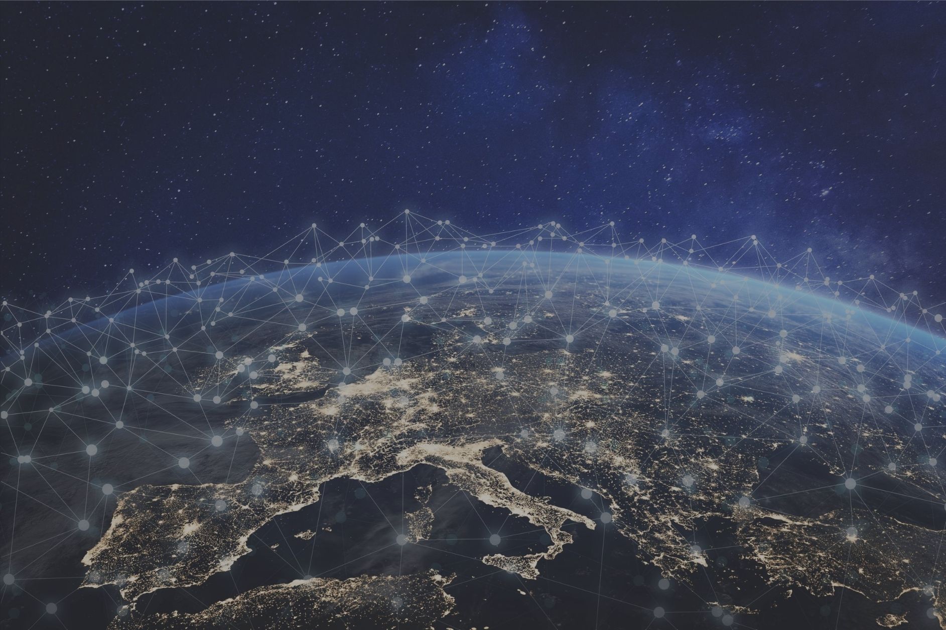 A view of Europe from space, with connecting lines to depict blockchain